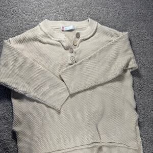 Free People FP Beach Hailee Textured Henley Sweater Pullover Cotton Tan Size XS